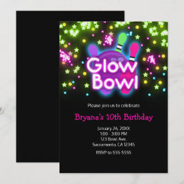 Glow Bowl Bowling Neon Stars Verjaardagsfeestje Kaart