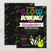 Glow Bowling Birthday Uitnodiging (Voorkant / Achterkant)