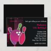 Glow Bowling Bowl Girls Verjaardagsfeestje Uitnodi Kaart (Voorkant / Achterkant)