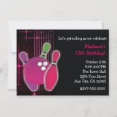 Glow Bowling Bowl Girls Verjaardagsfeestje Uitnodi Kaart (Voorkant)