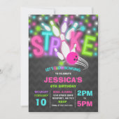 Glow Bowling Invitation Neon Glow Bowling Party Kaart (Voorkant)