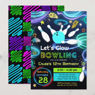 Glow Bowling Kinderverjaardagsfeestje Neon Kleur Kaart