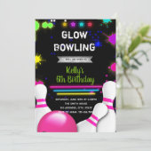 Glow bowling party-uitnodiging kaart (Staand voorkant)