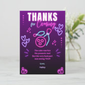 Glow Bowling Party Verjaardag Dank u kaart (Staand voorkant)