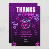 Glow Bowling Party Verjaardag Dank u kaart (Voorkant / Achterkant)