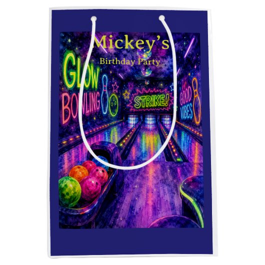 Glow Bowling Tiener Verjaardagsfeestje  Medium Cadeauzakje (Voorkant)