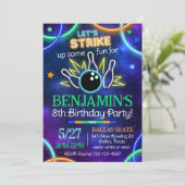 Glow Bowling Uitnodiging, Glow Bowling Birthday IV Kaart (Staand voorkant)