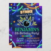 Glow Bowling Uitnodiging, Glow Bowling Birthday IV Kaart (Voorkant / Achterkant)
