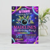 Glow Bowling Uitnodiging, Glow Bowling Birthday Kaart (Staand voorkant)
