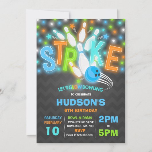 Glow Bowling Uitnodiging Neon Glow Bowling Party (Voorkant)