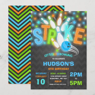 Glow Bowling Uitnodiging Neon Glow Bowling Party