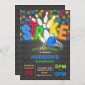 Glow Bowling Uitnodiging Neon Glow Bowling Party (Voorkant / Achterkant)