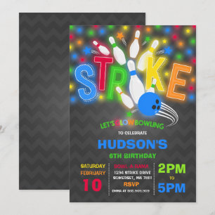 Glow Bowling Uitnodiging Neon Glow Bowling Party