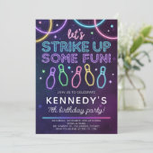 Glow Bowling verjaardagsfeestje uitnodiging leuke  (Staand voorkant)