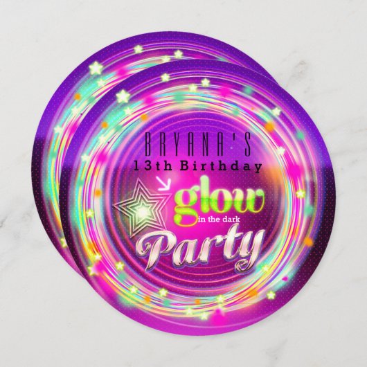 Glow Circles & Stars Uitnodigingen voor verjaardag (Voorkant / Achterkant)