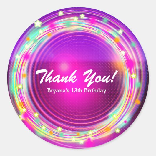 Glow Circles & Stars Verjaardagsfeestje Favor Stic Ronde Sticker (Voorkant)
