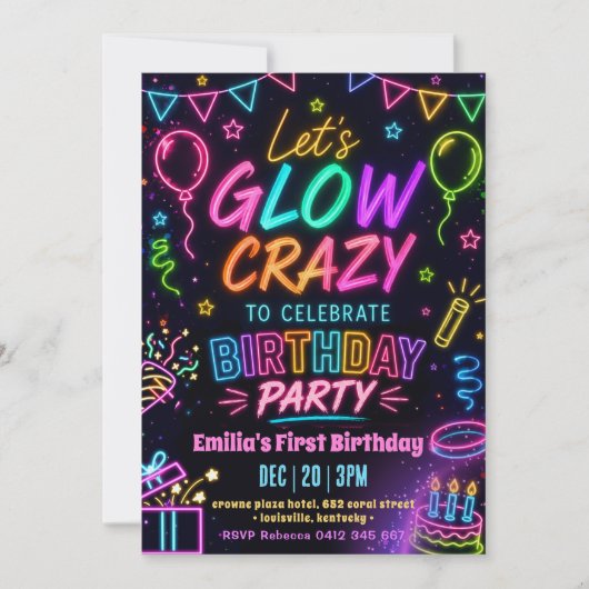 Glow Crazy Girl Verjaardag Kaart (Voorkant)