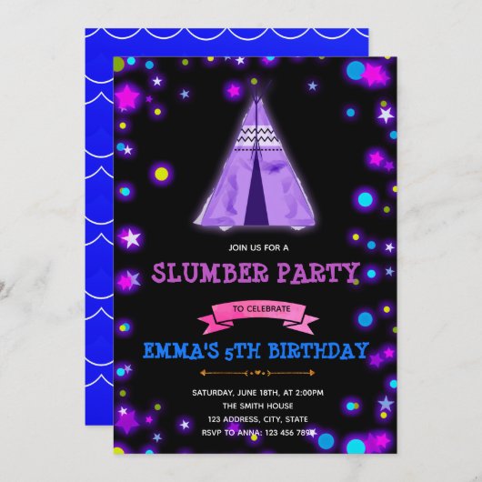 Glow Cute Glow-teepee-sleepover Kaart (Voorkant / Achterkant)