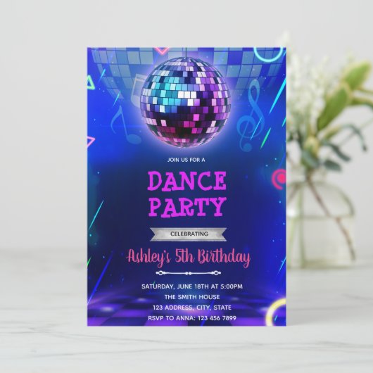 Glow disco dansfeest kaart (Staand voorkant)