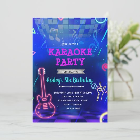 Glow disco rock-party-uitnodiging kaart (Staand voorkant)