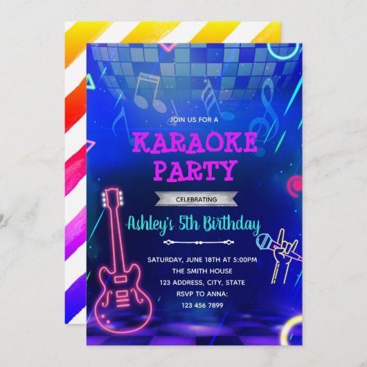 Glow disco rock-party-uitnodiging kaart (Voorkant / Achterkant)