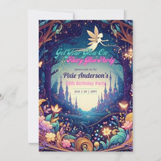 Glow Fairy Party Thema Sprookje Enchanted Forest Kaart (Voorkant)