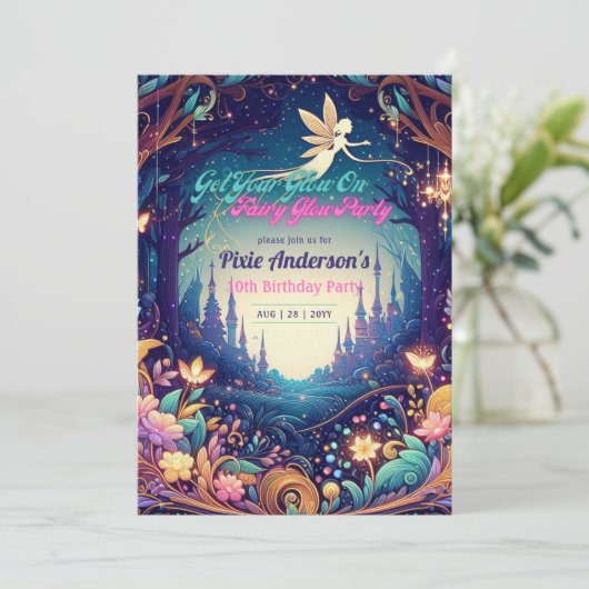 Glow Fairy Party Thema Sprookje Enchanted Forest Kaart (Staand voorkant)