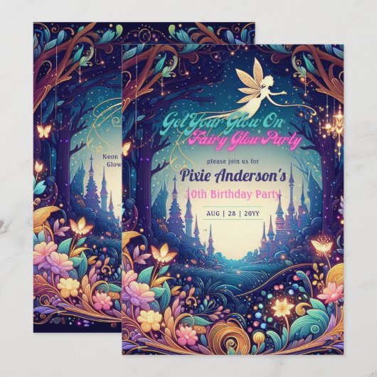 Glow Fairy Party Thema Sprookje Enchanted Forest Kaart (Voorkant / Achterkant)