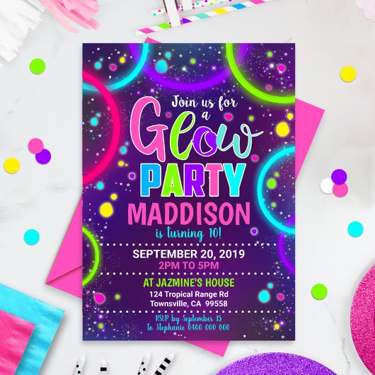 Glow Feest Uitnodiging Neon Glow in het Donker Glo