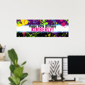 Glow-feest verfspatten neon verjaardagsbanner poster (Thuiskantoor)