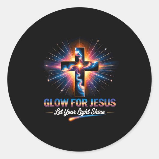 Glow For Jesus Cross Ronde Sticker (Voorkant)