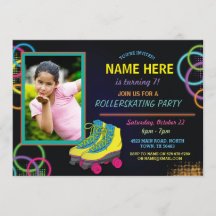 Glow Foto Roller Skating Birthday Invite