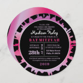 GLOW Fuchsia Splash Bar Bat Mitzvah Uitnodiging (Voorkant / Achterkant)