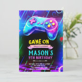 Glow game night feest uitnodiging (Staand voorkant)