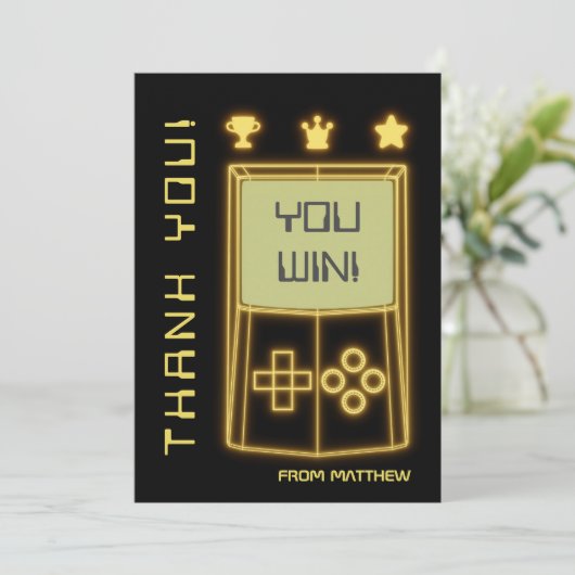 Glow-gameconsole van geel bedankkaart (Staand voorkant)