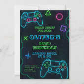 Glow Gaming Party – Neon Videospel Verjaardag Kaart (Voorkant)