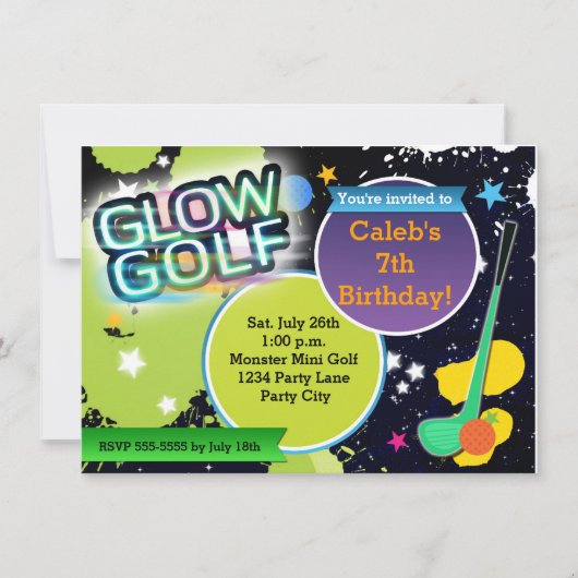 Glow Golf Monster Minigolf Feest Uitnodiging (Voorkant)