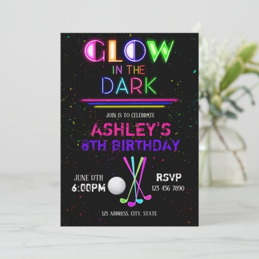 Glow golf-uitnodiging kaart (Staand voorkant)