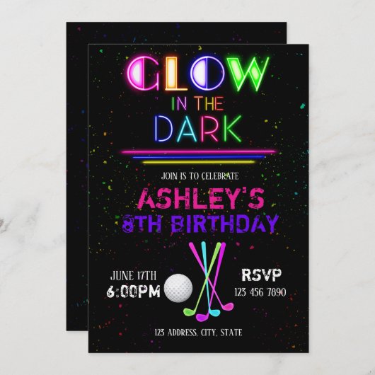 Glow golf-uitnodiging kaart (Voorkant / Achterkant)