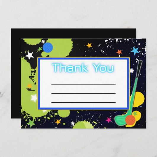 Glow Golf Verjaardagsfeest BEDANKT KAART (Voorkant / Achterkant)