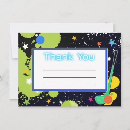 Glow Golf Verjaardagsfeest BEDANKT KAART (Voorkant)