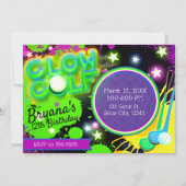 Glow Golf Verjaardagsfeest Gloeiende Sterren Paars Kaart (Voorkant)