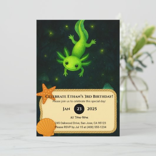 Glow Green Axolotl in Moeras Verjaardag Kaart (Staand voorkant)