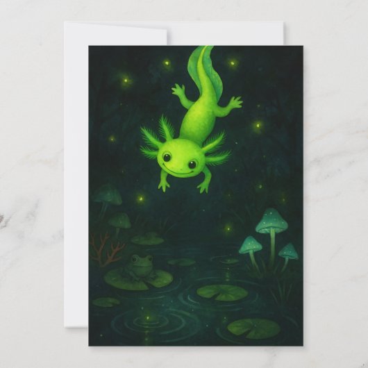 Glow Green Axolotl in Moeras Verjaardag Kaart (Achterkant)