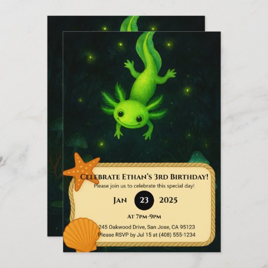 Glow Green Axolotl in Moeras Verjaardag Kaart (Voorkant / Achterkant)