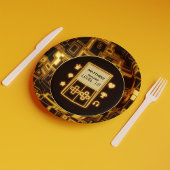 Glow handheld console in geel papieren bordje