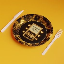 Glow handheld console in geel papieren bordje