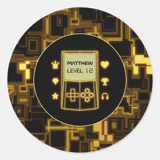 Glow handheld console in geel ronde sticker (Voorkant)