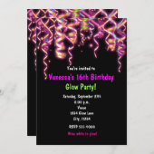 Glow in Dark Birthday Party Streamers Uitnodiging (Voorkant / Achterkant)