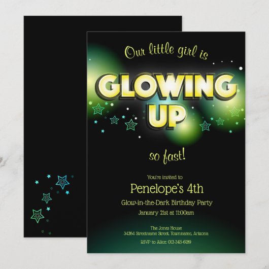 Glow In The Dark Birthday Kind Kaart (Voorkant / Achterkant)